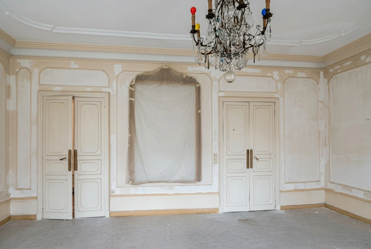Grand salon à moulures avant travaux